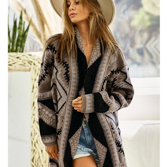 New Tribal Boho Western Ski Montana Cardigan Sweater Coat - Picture 1 of 6